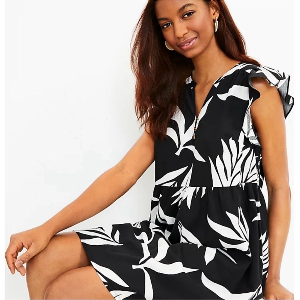 LOFT Black and White Palm Sundress NWT - Picture 4 of 9